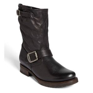 FRYE Veronica Slouchy Black Leather Moto Boot